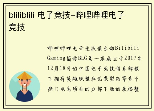 bliliblili 电子竞技-哔哩哔哩电子竞技